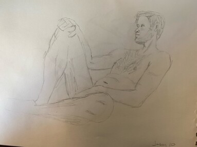 Jason leaning back - 10-minute timed life sketch in pencil