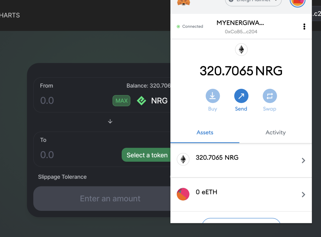 Energi MainNet connected to MyEnergiWallet