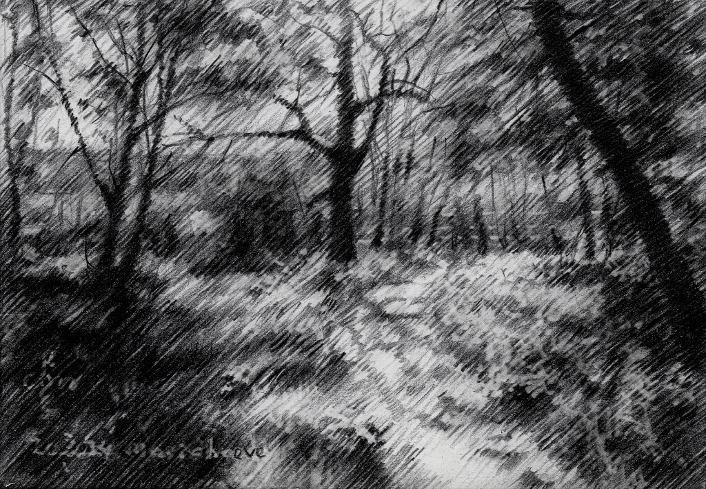 impressionist landscape graphite pencil drawing