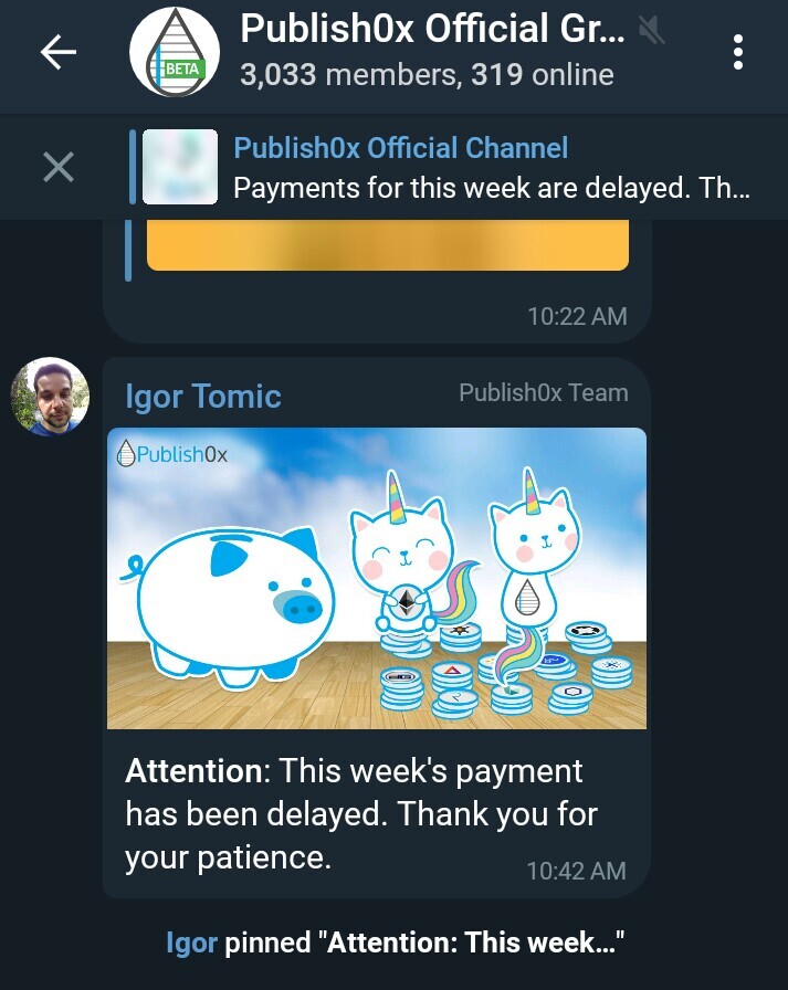 publish0x payment delayed, announcement