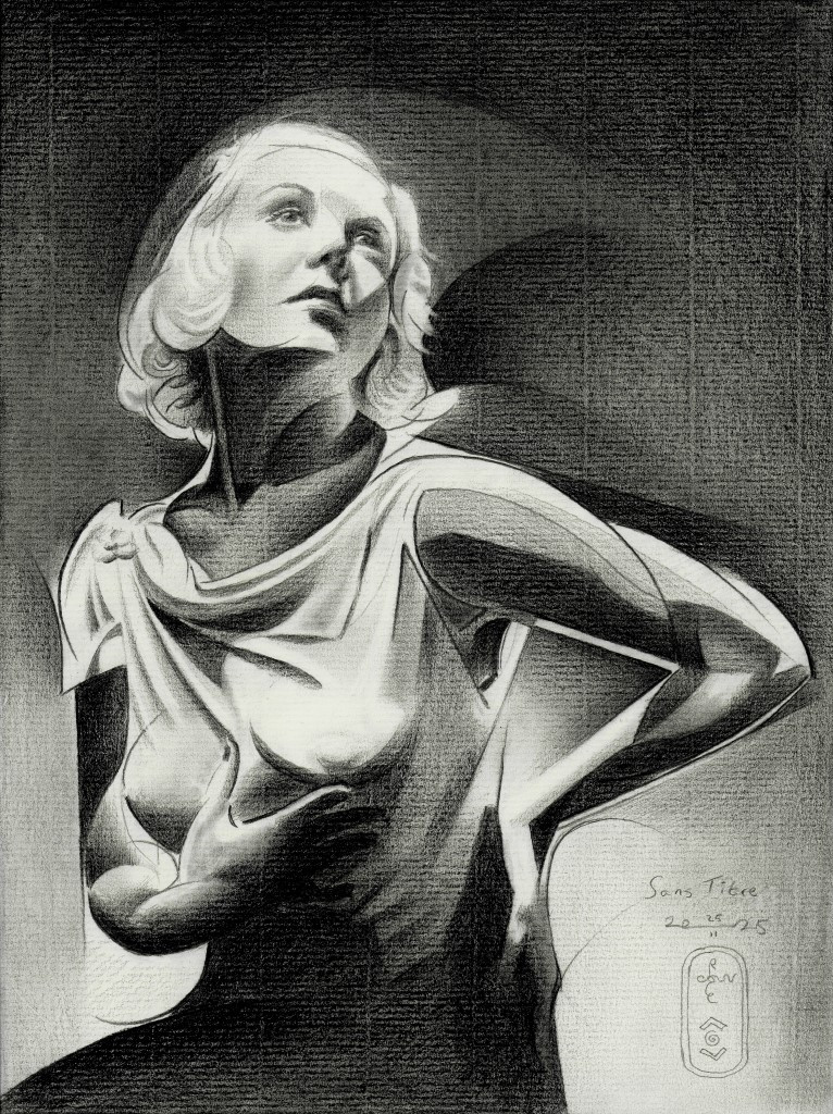 cubist art deco celebrity moviestar graphite pencil drawing