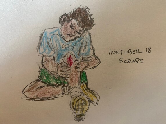 Child with a scraped knee - colored pencils