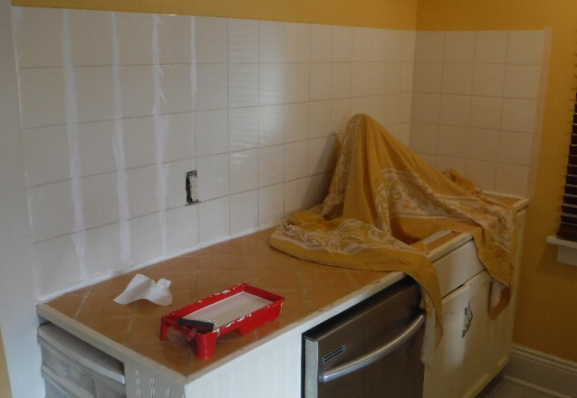 Painting over ceramic tiles sink countertop