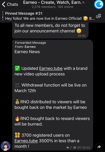 Telegram announcements