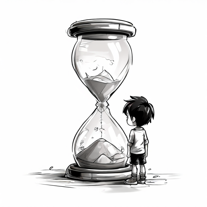 boy looking at hourglass