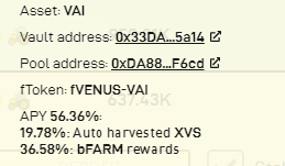 Harvest Finance (FARM) rewards on VAI