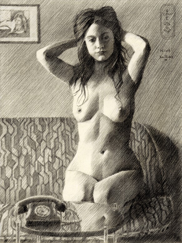 cubist neo deco nude graphite pencil drawing