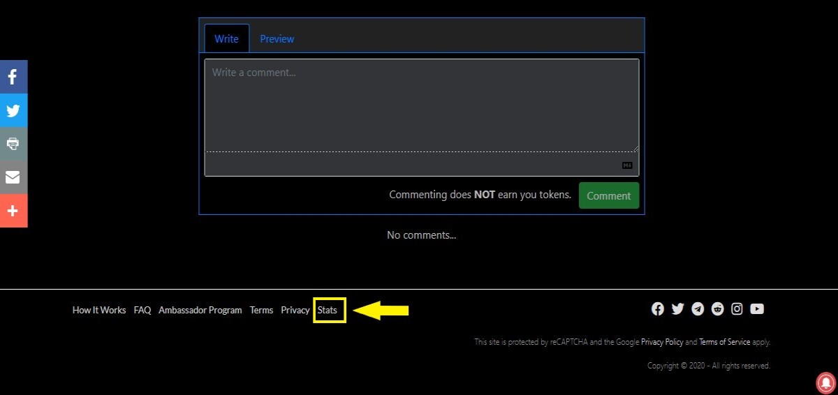 Location of link for Publish0x site wide stats