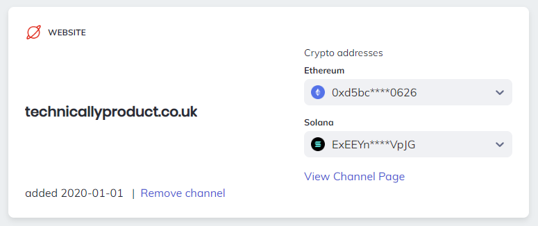 Crypto addresses in Brave Creators account