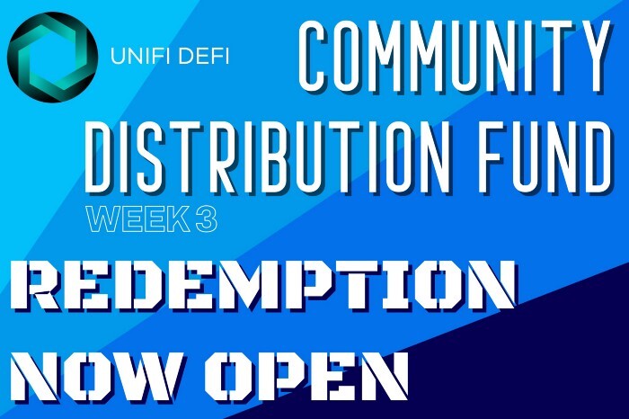The third weekly installation of the UNIFI DeFi Community Distribution Fund has now wrapped up, with token allocations ready to be distributed at our Redemption Center! Redeem your tokens, or roll them over to next weeks bucket.