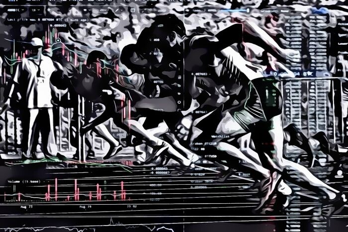 A footrace with a candlestick chart overlain