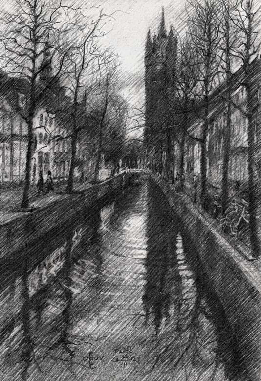 impressionist urban graphite pencil drawing