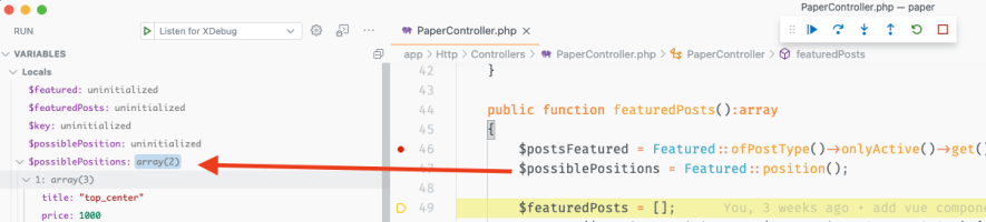 View of debug attributes