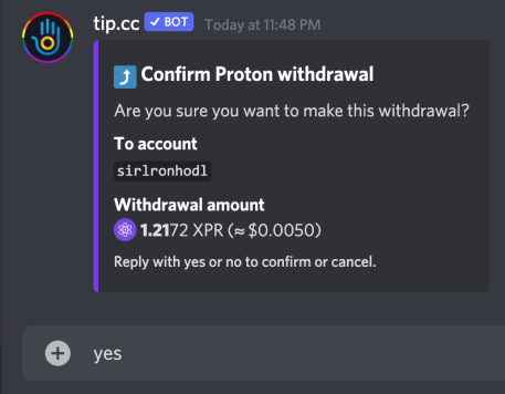 Confirm withdrawal