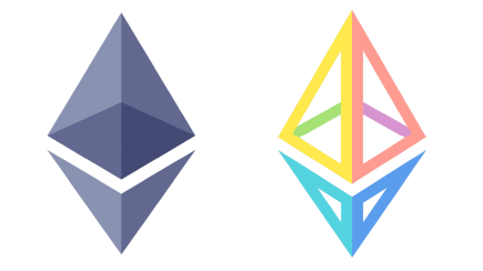 Ethereum purple octahedron rainbow diamond logo emblem icon
