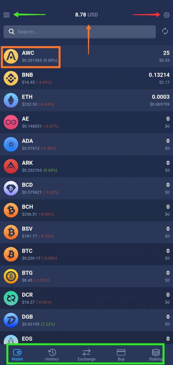 Atomic Wallet's Wallet Tab