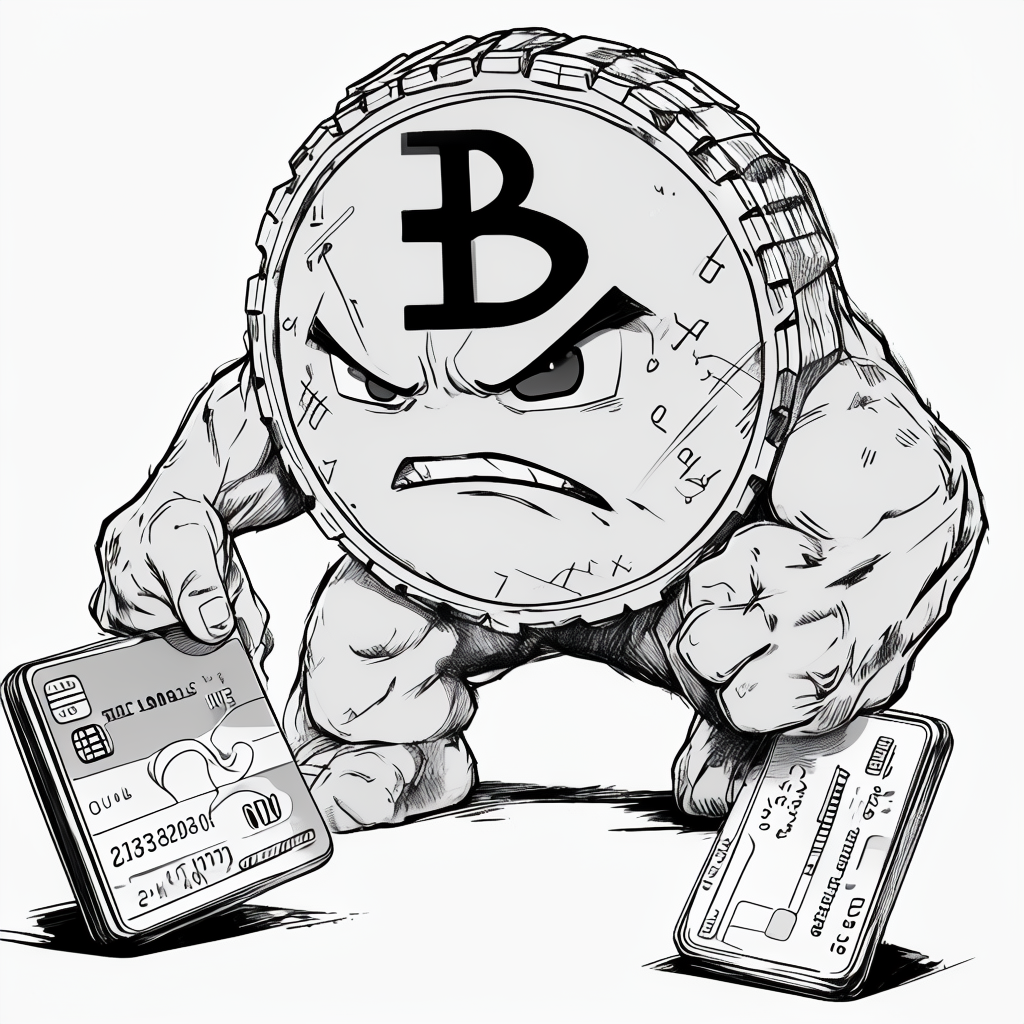 Angry coin threatening credit cards