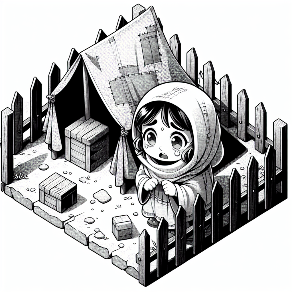Girl by ragged tent
