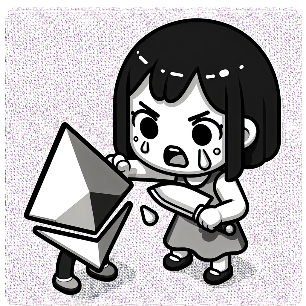 girl threatening Ethereum with knife