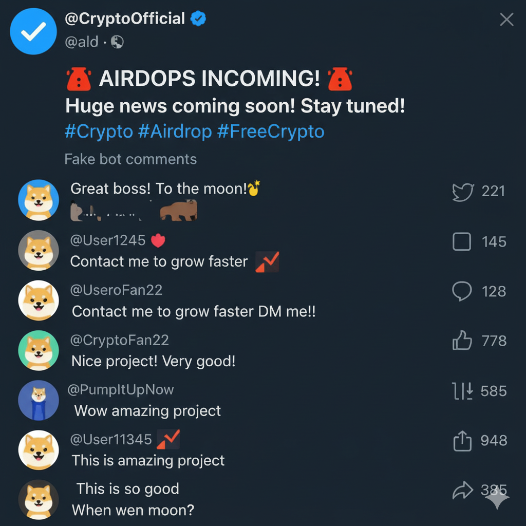 Artificial hype and scammy posts attracts bots