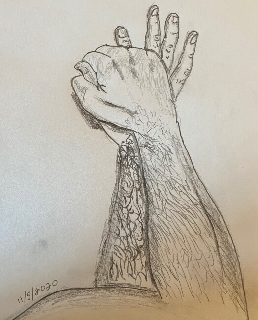 Men's hands entwined - hand study in pencil