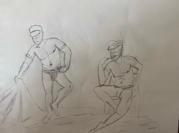 Figmod posing in leatherwear - Pencil sketches - 10 minutes