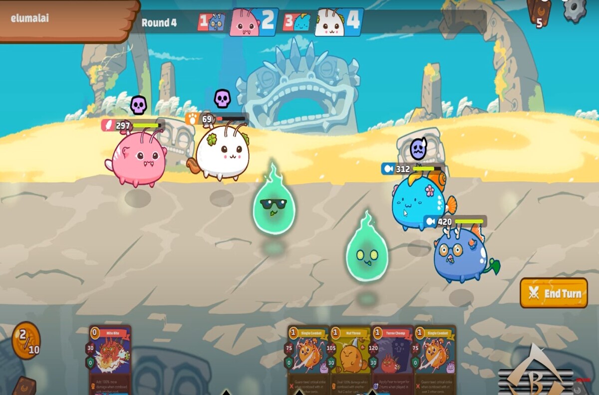 Axie Infinity gameplay screenshot from gaming channel Bittrio.