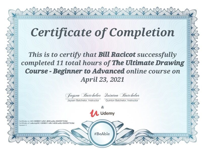 Certificate of completion for drawing course