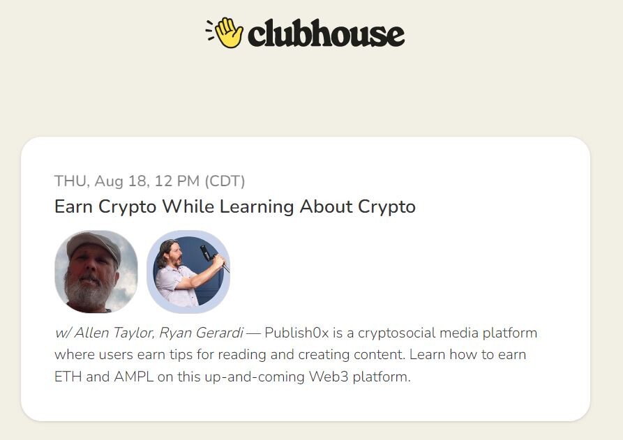 Publish0x crypto Clubhouse