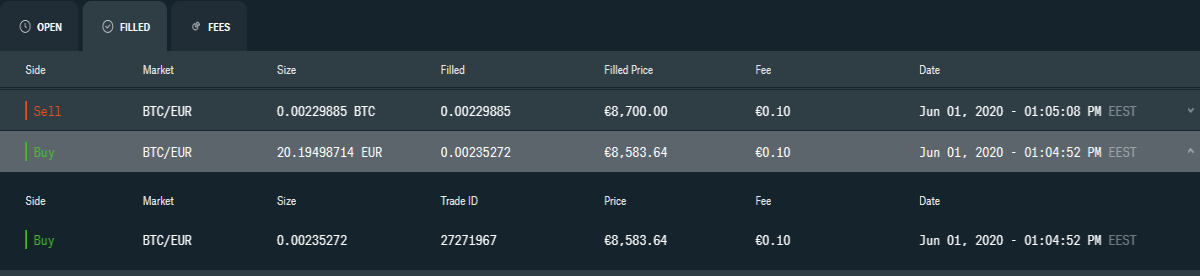 coinbase filled order