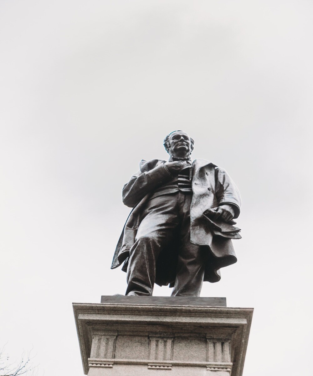 statue shot from below on indiana statehouse grounds