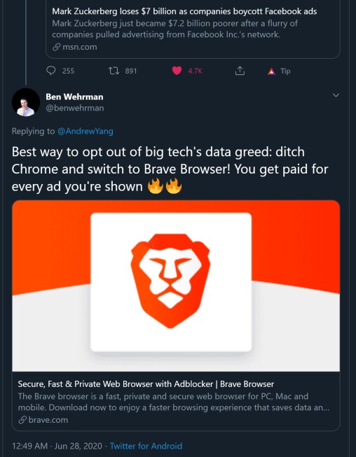 brave browser tweet