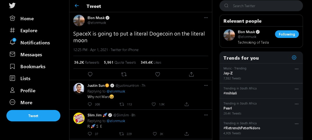 SpaceX is going to put a literal Dogecoin on the literal moon - tweets Elon Musk