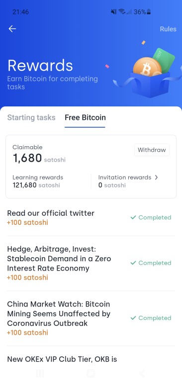OKEx crypto rewards proof