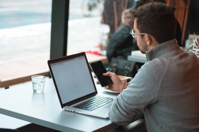 person freelancing with laptop