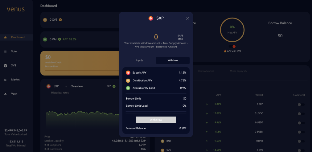 Venus Protocol App Withdraw