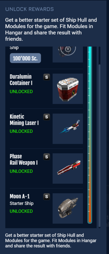 Unlocked rewards for spaceship