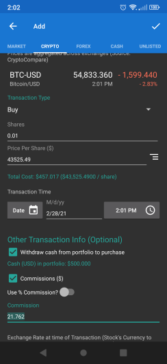 Enter transactions details