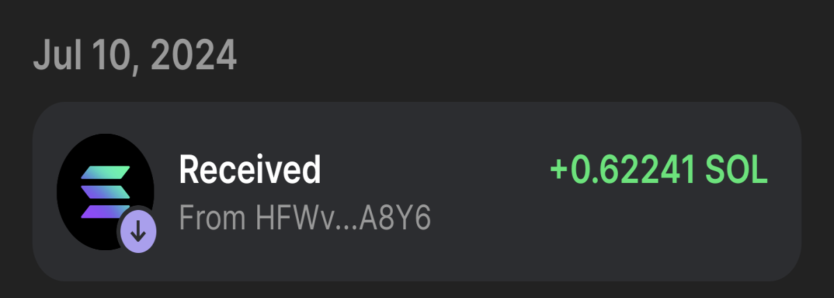 Deposited 0.62 SOL to Phantom