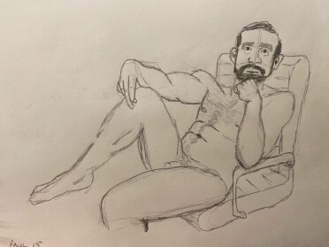 Paul in office chair - 15-minute timed pencil sketch