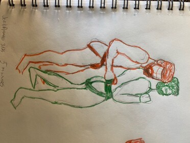 Joe grabbing the waistband of Ahmad's jock