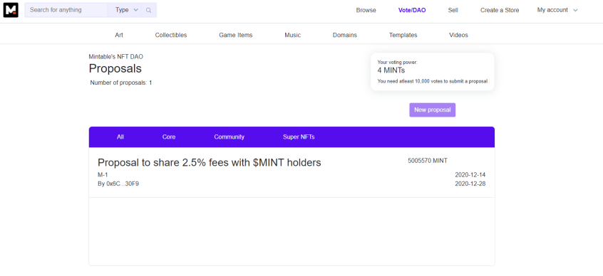 Proposals page