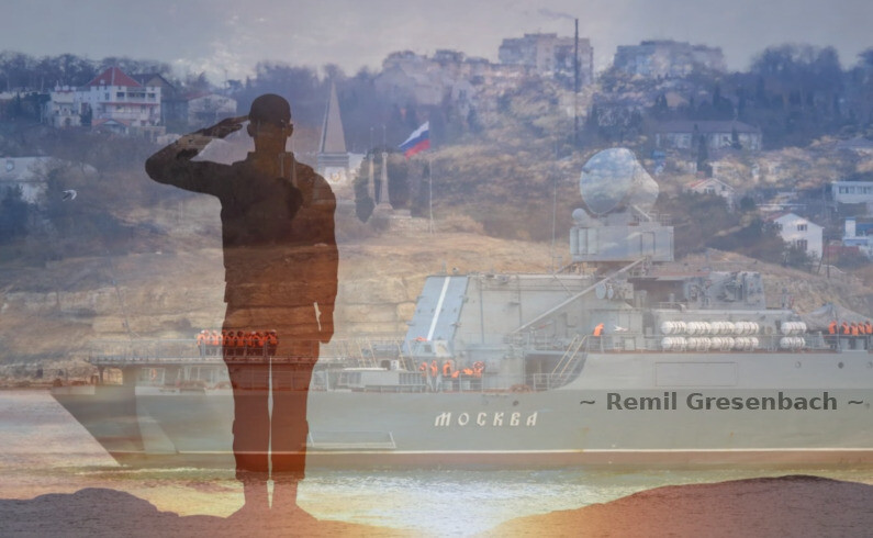 Soldier saluting war ship