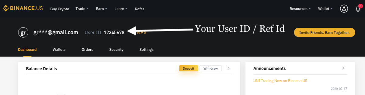 binance userid explanation