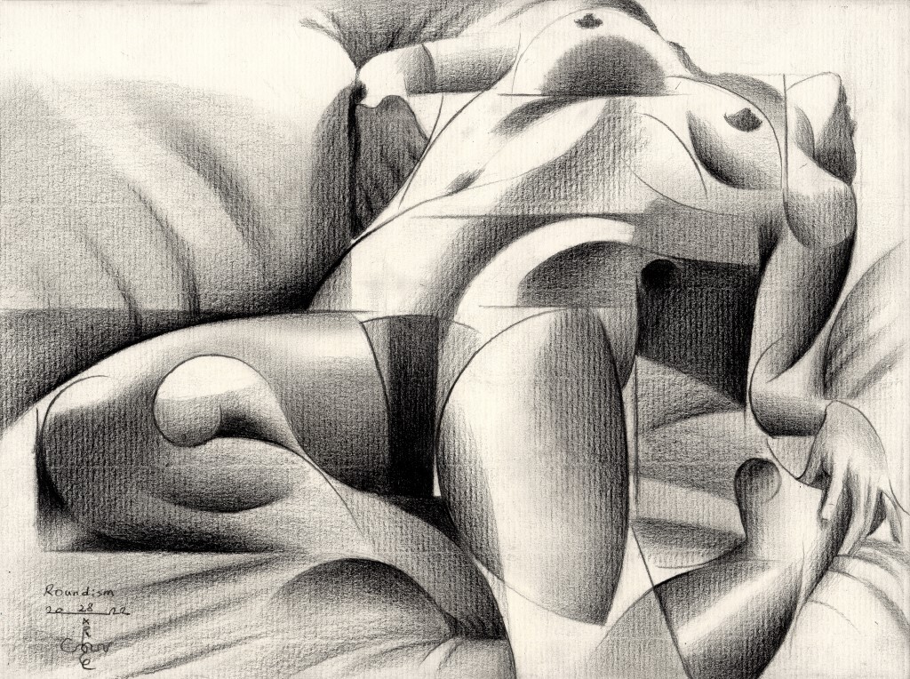 cubist nude graphite pencil drawing