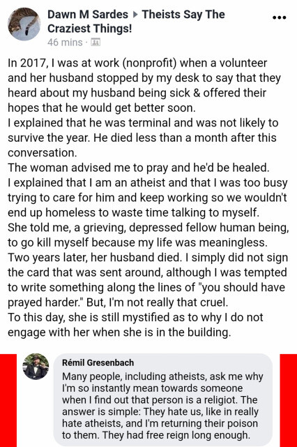 Christian wishes grieving atheist dead