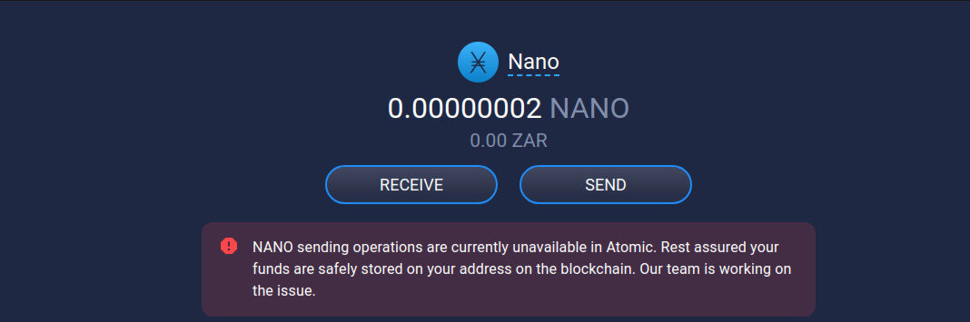 Error: Nano sending operations are currently unavailable ...