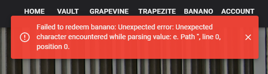 Redeem error on Pelion Banano faucet