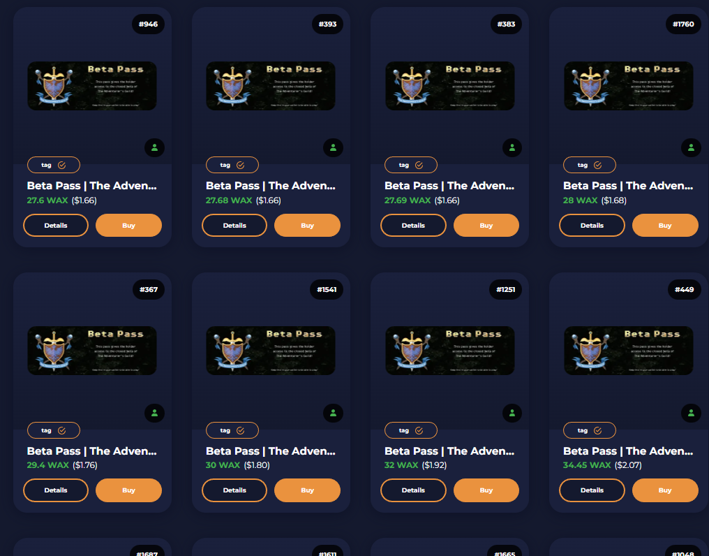 TAG Beta Passes for Sale on AtomicHub