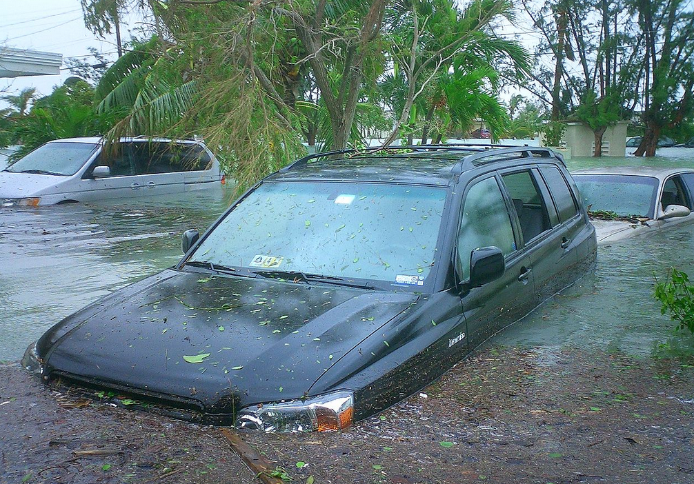 Car covered in water.